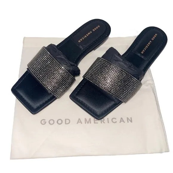 NIB! Good American Crystal Crush Standout Slide Sandal - Size 7
