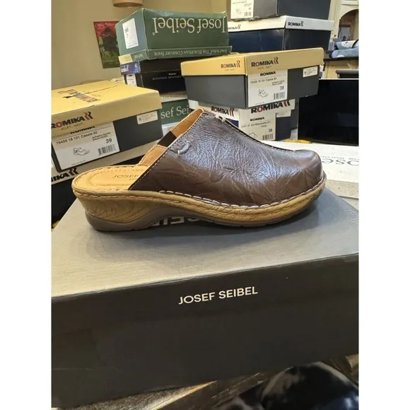 NIB Josef Seibel LEATHER 'Catalonia 54' Clog EU 42/ US 11 Mule Brown MSRP $130