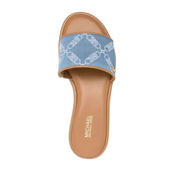 NIB Michael Kors Saylor Slide Sandals Blu Haze Mlt Slip-On Open Toe 9.5M