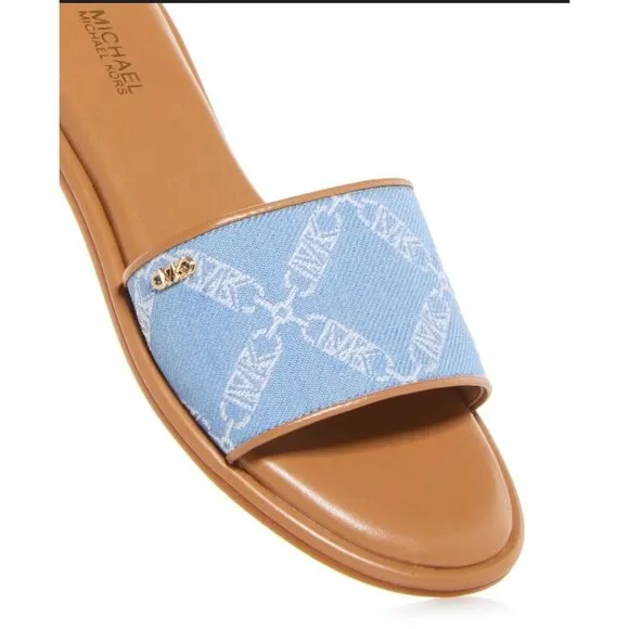 NIB Michael Kors Saylor Slide Sandals Blu Haze Mlt Slip-On Open Toe 9.5M