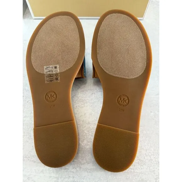 NIB Michael Kors Saylor Slide Sandals Blu Haze Mlt Slip-On Open Toe 9.5M