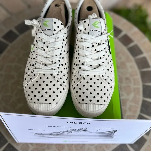 NIB Oca Low White Canvas Black Polka Dot Sneakers 11M/12.5W
