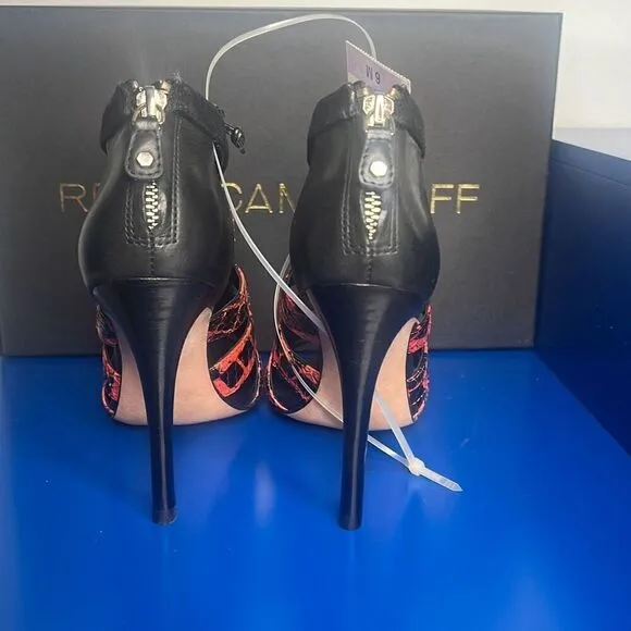 Nib Rebecca Minkoff Black Red Snake Print Lace High Heels Booties 36 / 6