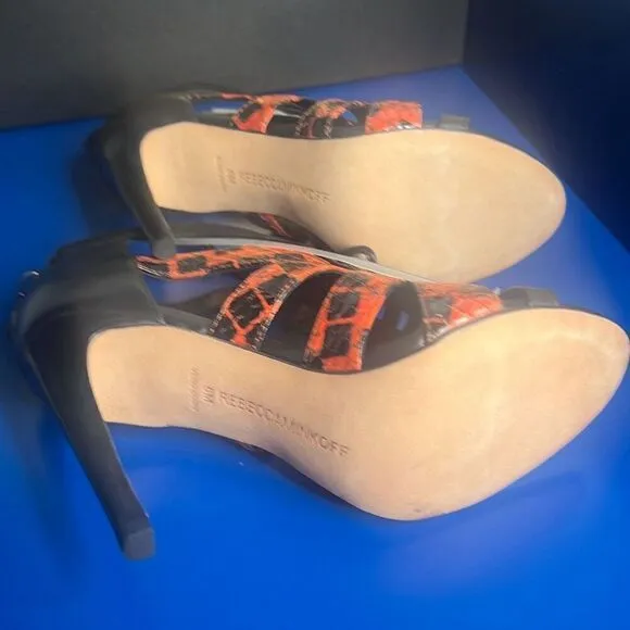 Nib Rebecca Minkoff Black Red Snake Print Lace High Heels Booties 36 / 6