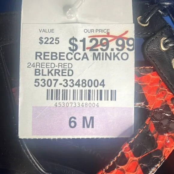 Nib Rebecca Minkoff Black Red Snake Print Lace High Heels Booties 36 / 6