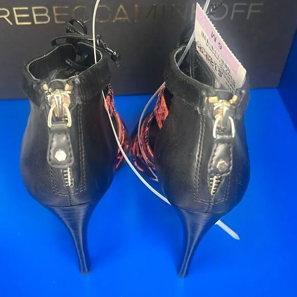 Nib Rebecca Minkoff Black Red Snake Print Lace High Heels Booties 36 / 6