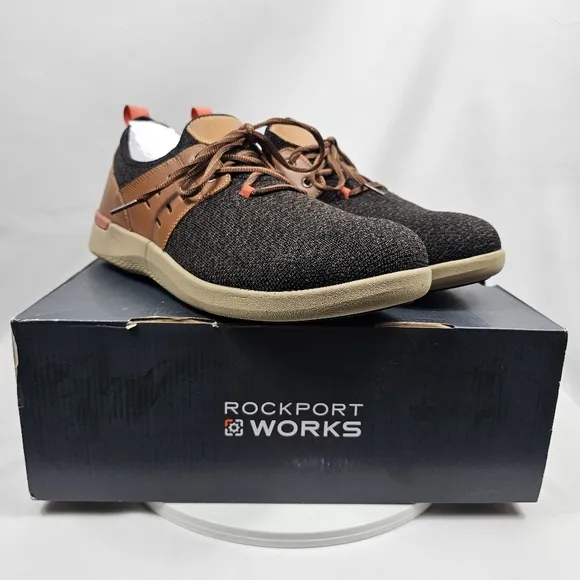 NIB Rockport Works Truflex Work Sneaker Safety Shoe Lace-Up Comp Toe Blue Tan 13