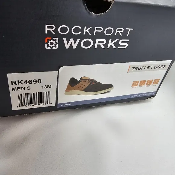 NIB Rockport Works Truflex Work Sneaker Safety Shoe Lace-Up Comp Toe Blue Tan 13