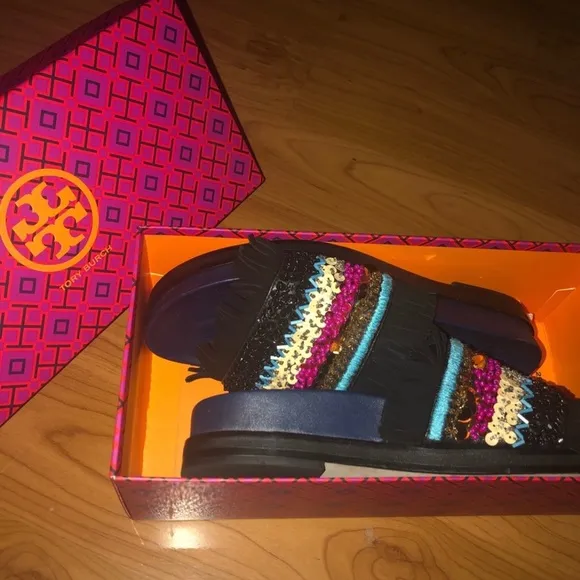 NIB Tory Burch Authentic Embellished Suede slides