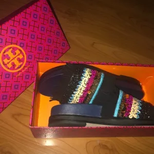 NIB Tory Burch Authentic Embellished Suede slides
