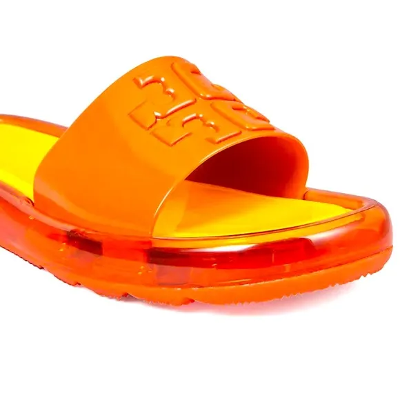 NIB Tory Burch Bubble Jelly Slides Chipotle Spice/Golden Bright Raised DoubleT-9