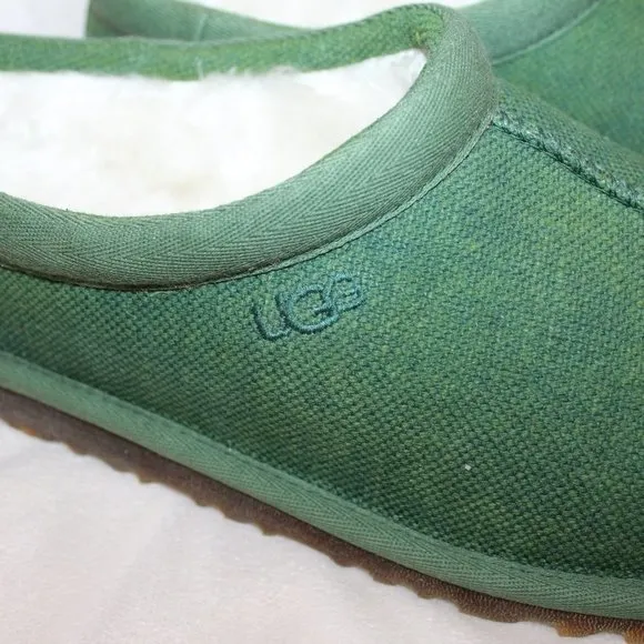 NIB UGG MEN'S CANVAS TASMAN SLIP ON SLIPPERS GREEN‎