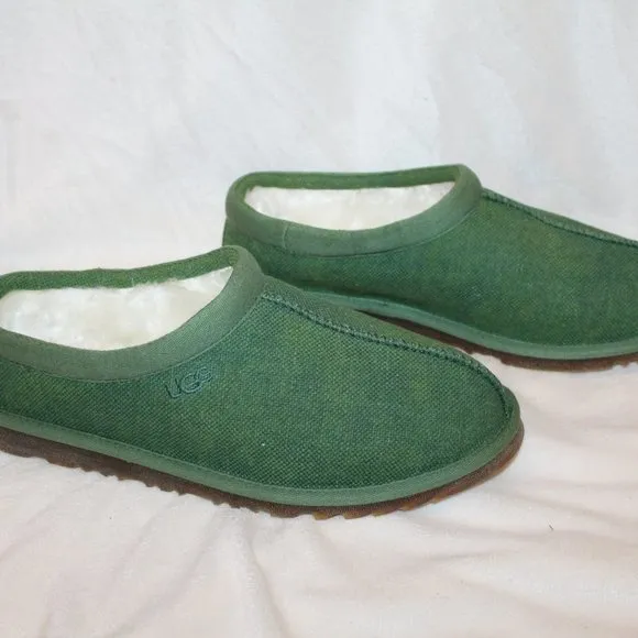 NIB UGG MEN'S CANVAS TASMAN SLIP ON SLIPPERS GREEN‎
