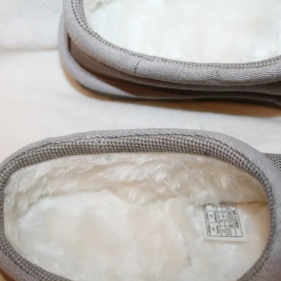 NIB UGG MEN'S CANVAS TASMAN SLIP UP SHEARLING SLIPPERS‎ LIGHT GRAY
