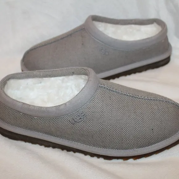 NIB UGG MEN'S CANVAS TASMAN SLIP UP SHEARLING SLIPPERS‎ LIGHT GRAY