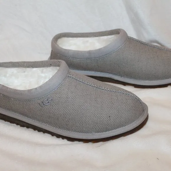 NIB UGG MEN'S CANVAS TASMAN SLIP UP SHEARLING SLIPPERS‎ LIGHT GRAY