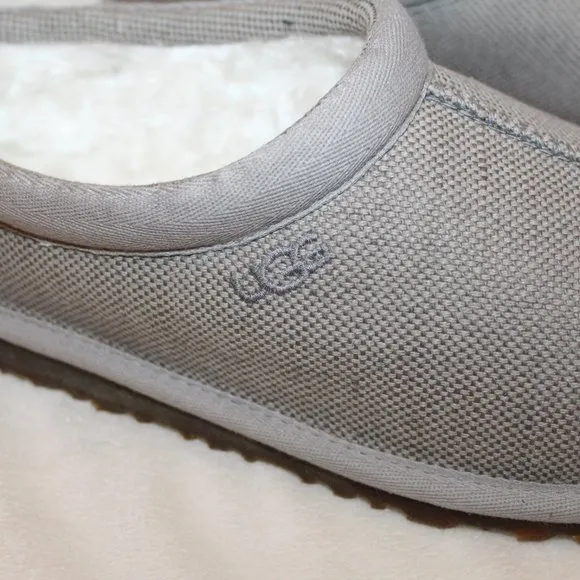 NIB UGG MEN'S CANVAS TASMAN SLIP UP SHEARLING SLIPPERS‎ LIGHT GRAY