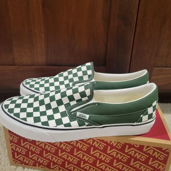 NIB Vans Classic Slip-On Checkerboard VN0A7Q5D6QU GREEN WHITE men's 12 EU 46