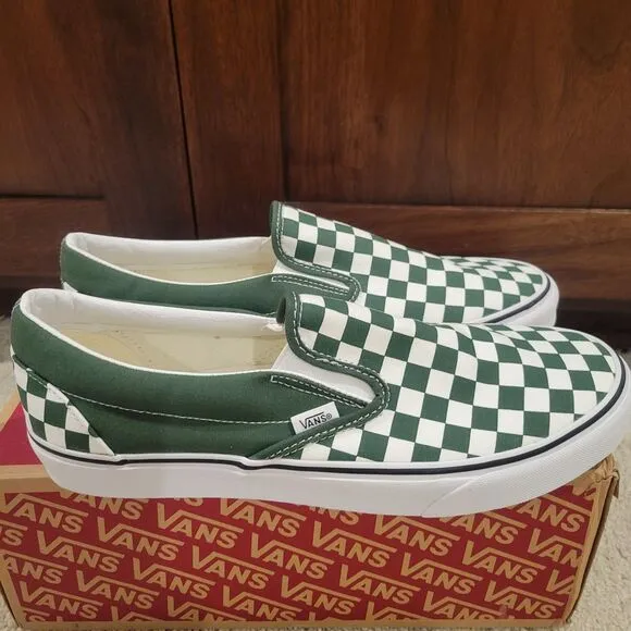 NIB Vans Classic Slip-On Checkerboard VN0A7Q5D6QU GREEN WHITE men's 12 EU 46