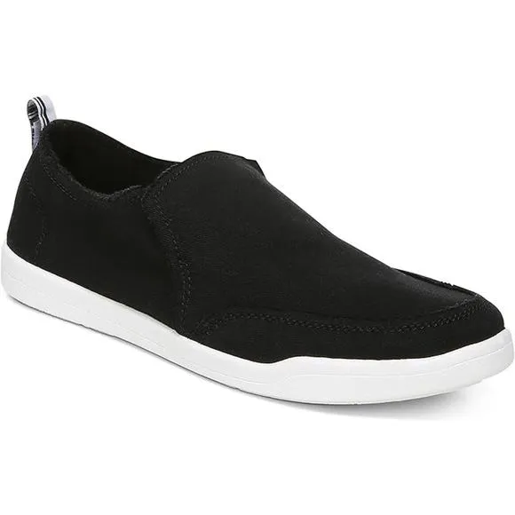 NIB Vionic Beach Malibu Canvas Slip Ons Women's Size 6.5 M Black White Shoes