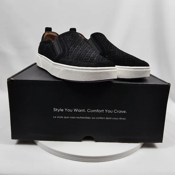 NIB Vionic Kimmie Perforated Suede Slip-On Sneaker Tennis Shoe Pull-On Black 7.5