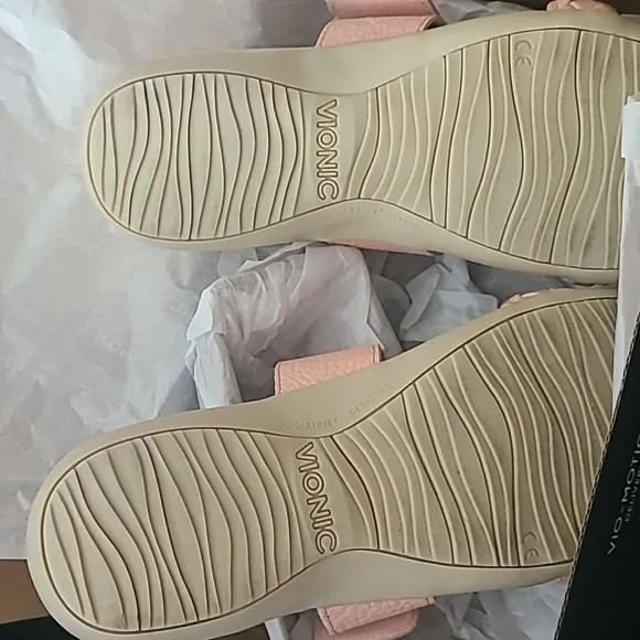 NIB Vionic Women's Rest Jeanne Leather Woven Band Slide Sandal 7.5