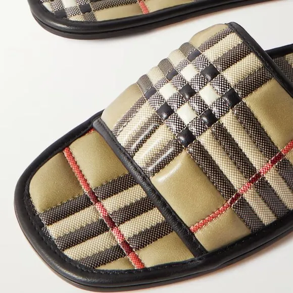 NIB$650 BURBERRY Alixa Quilted Lambskin Check Flat Slide In Archive Beige 35 5