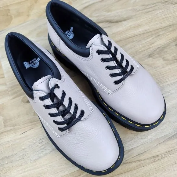 🩵NIB Dr. Martens Taupe 8053 Quad Retro Pisa Leather Platform Oxfords Size 8