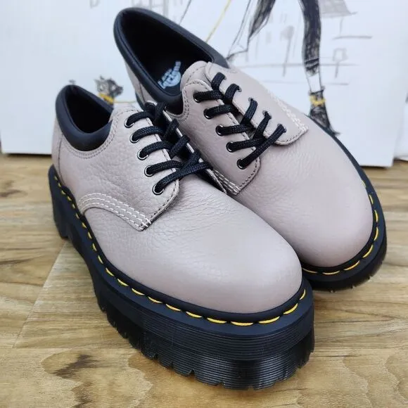 🩵NIB Dr. Martens Taupe 8053 Quad Retro Pisa Leather Platform Oxfords Size 8