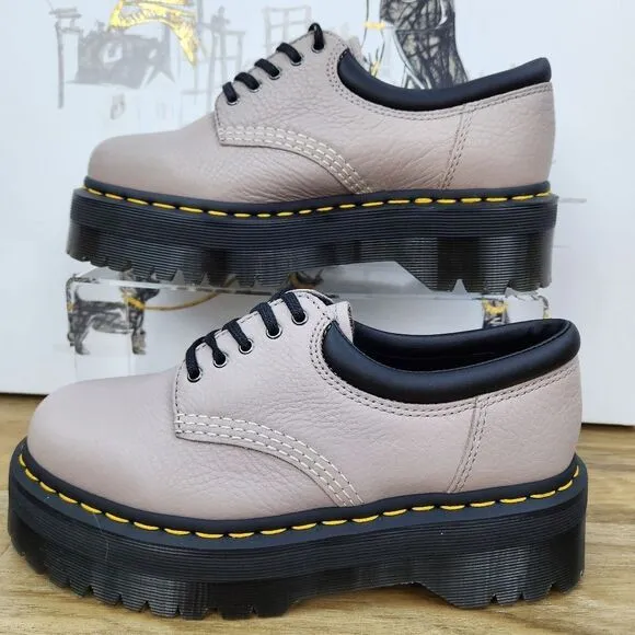 🩵NIB Dr. Martens Taupe 8053 Quad Retro Pisa Leather Platform Oxfords Size 8