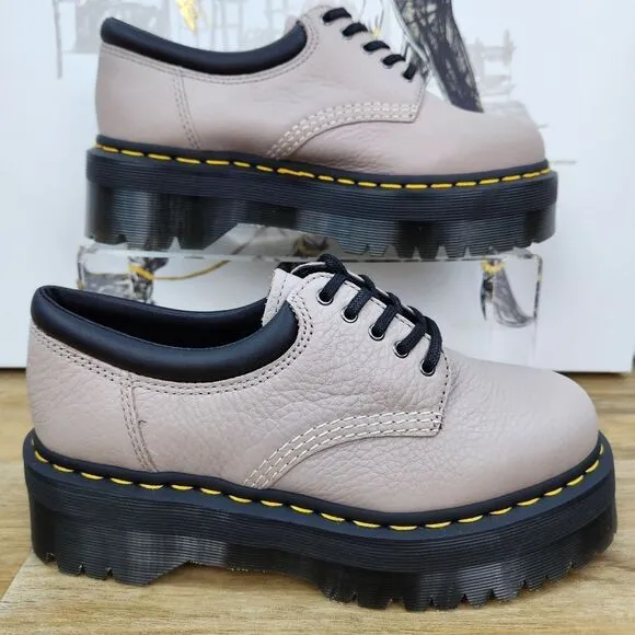 🩵NIB Dr. Martens Taupe 8053 Quad Retro Pisa Leather Platform Oxfords Size 8