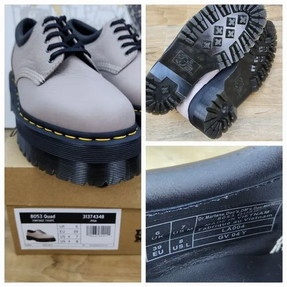 🩵NIB Dr. Martens Taupe 8053 Quad Retro Pisa Leather Platform Oxfords Size 8