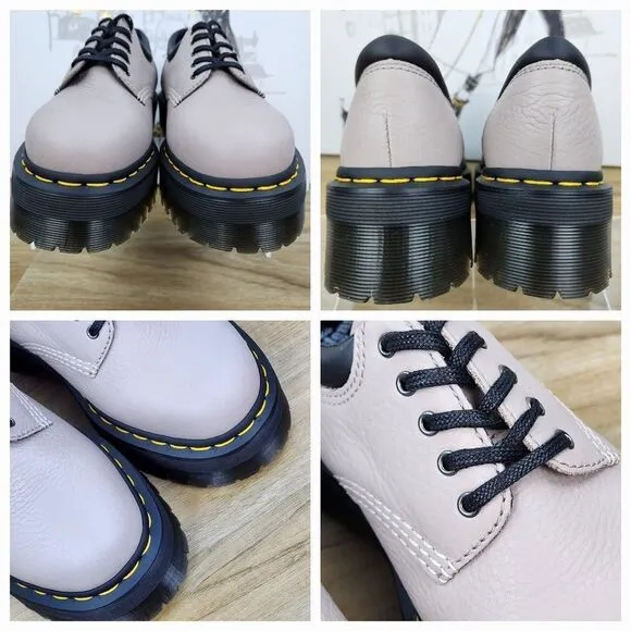🩵NIB Dr. Martens Taupe 8053 Quad Retro Pisa Leather Platform Oxfords Size 8