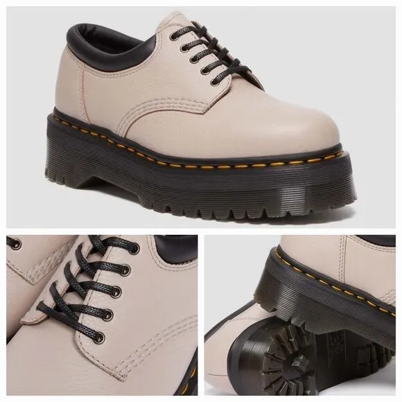 🩵NIB Dr. Martens Taupe 8053 Quad Retro Pisa Leather Platform Oxfords Size 8