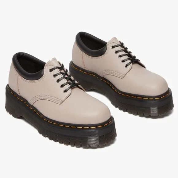🩵NIB Dr. Martens Taupe 8053 Quad Retro Pisa Leather Platform Oxfords Size 8
