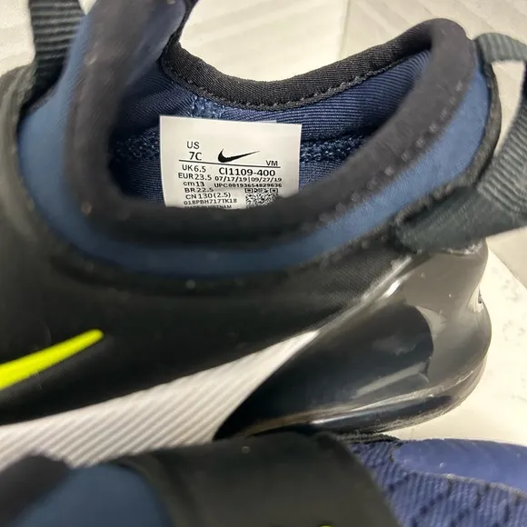 Nike Air Max 270 Kids Running Shoe Navy/Lemon 7C