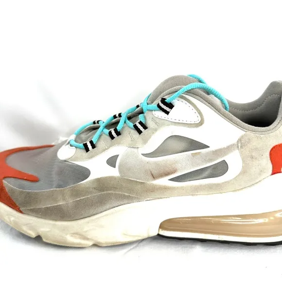 Nike Air Max 270 React Men Size 10 Beige Chalk Gray Orange Sneaker Lightweight
