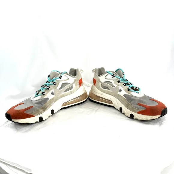 Nike Air Max 270 React Men Size 10 Beige Chalk Gray Orange Sneaker Lightweight