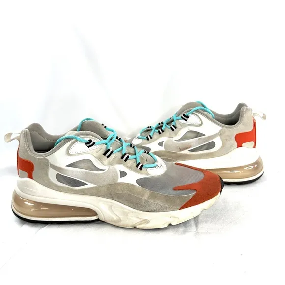 Nike Air Max 270 React Men Size 10 Beige Chalk Gray Orange Sneaker Lightweight