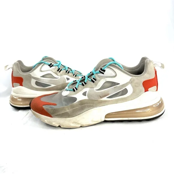 Nike Air Max 270 React Men Size 10 Beige Chalk Gray Orange Sneaker Lightweight
