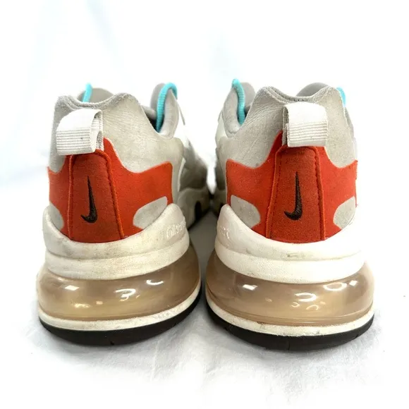 Nike Air Max 270 React Men Size 10 Beige Chalk Gray Orange Sneaker Lightweight