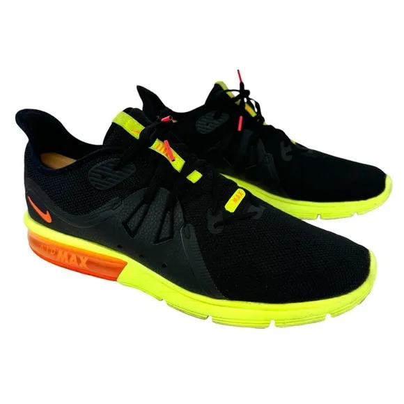 Nike Air Max Sequent 3 Running Sneakers Shoes Black Orange Volt Mens Size 12