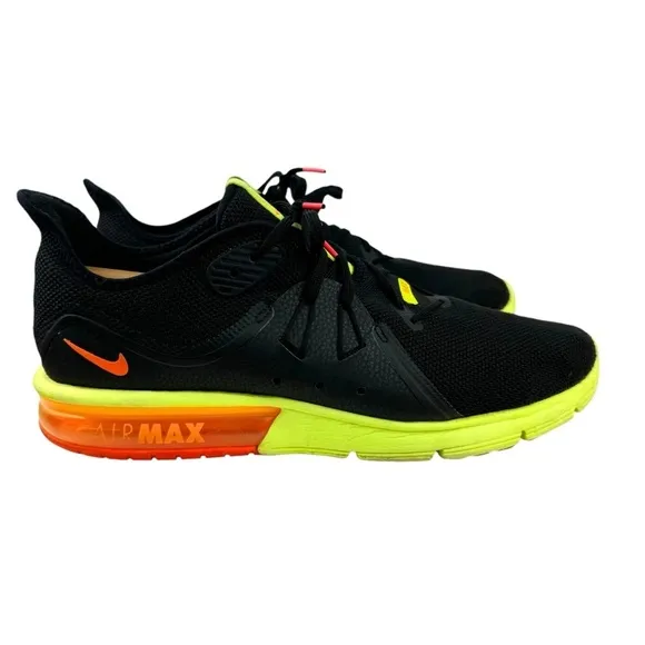 Nike Air Max Sequent 3 Running Sneakers Shoes Black Orange Volt Mens Size 12
