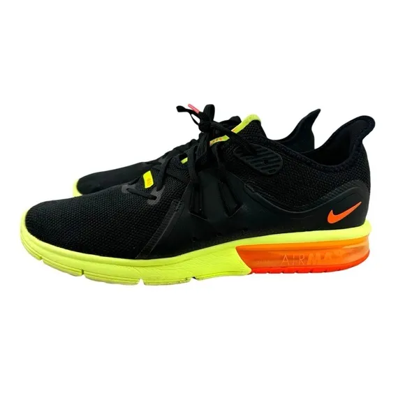 Nike Air Max Sequent 3 Running Sneakers Shoes Black Orange Volt Mens Size 12