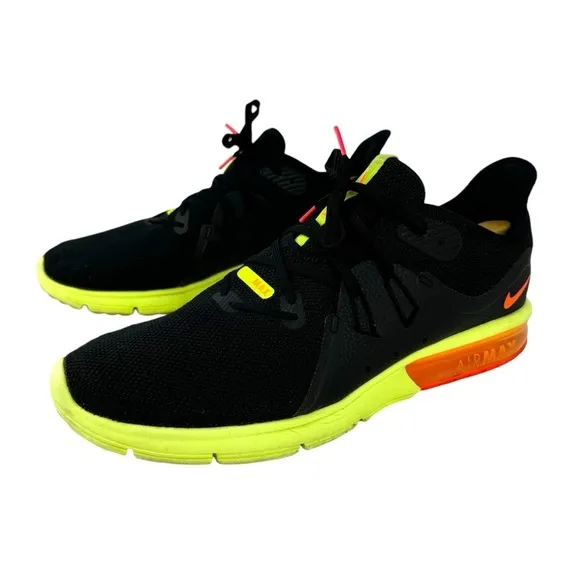 Nike Air Max Sequent 3 Running Sneakers Shoes Black Orange Volt Mens Size 12