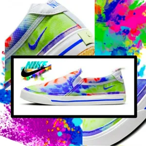 NIKE NWT LEGACY 9 Tie-Dye 🎉 Sapphire Splash SlipOns 🧡 💫 🎾 BNIB Rainbow