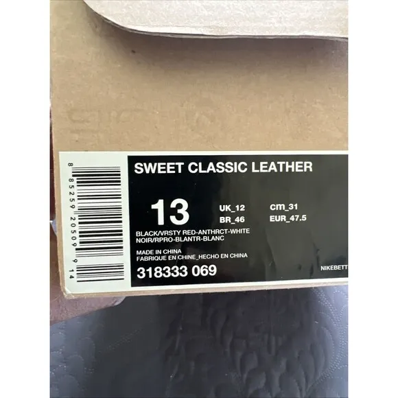 Nike Sweet Classic BRS Black Red Leather Shoes 318333-069 Mens SZ 13 NIB Gift