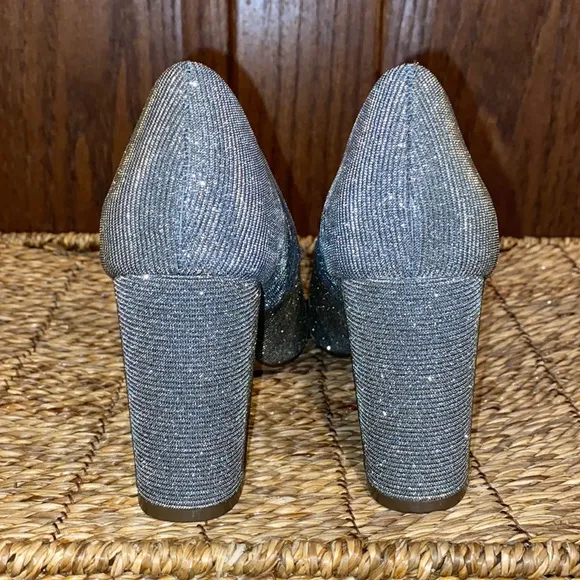 Nina New York Glitter Peep Toe Slip On Block Heels-Women’s Size 7
