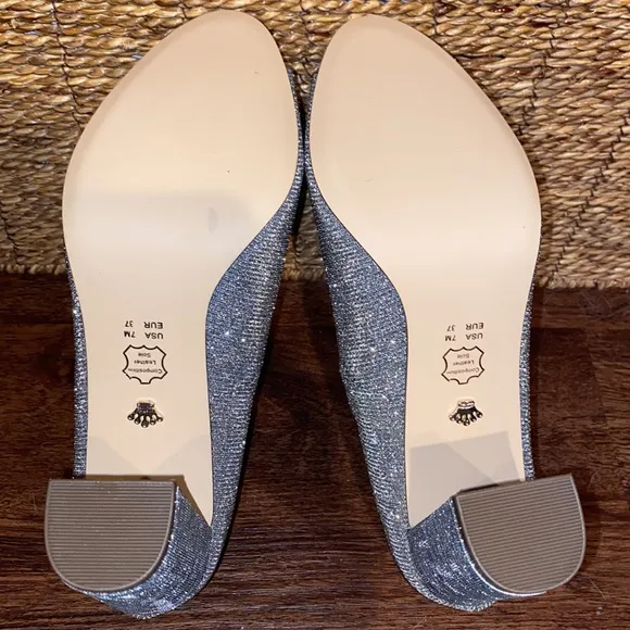 Nina New York Glitter Peep Toe Slip On Block Heels-Women’s Size 7
