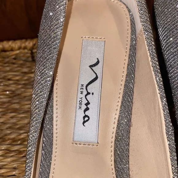 Nina New York Glitter Peep Toe Slip On Block Heels-Women’s Size 7